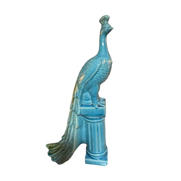 Vintage Turquoise Chinese Bird Peacock Figurine Home Decor 17.75”